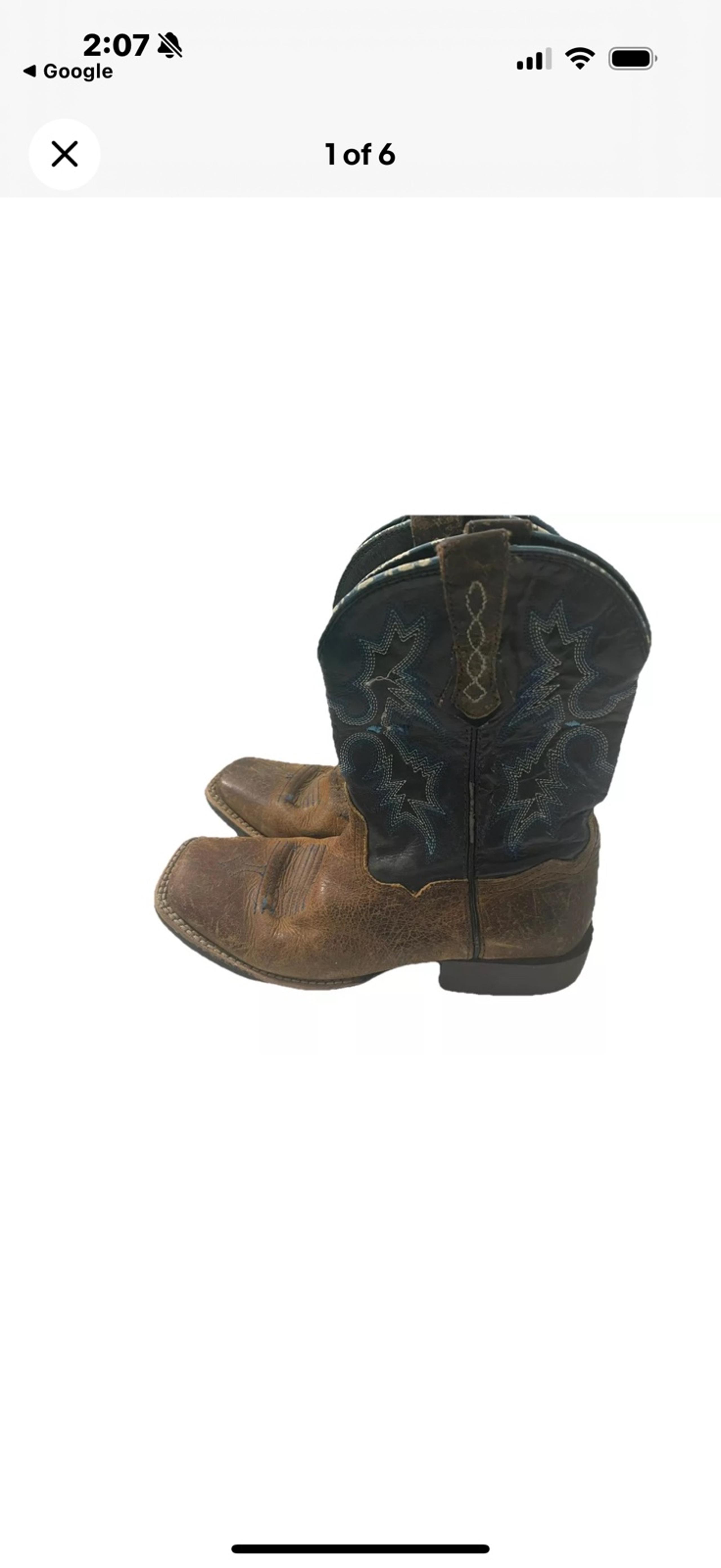 Ariat Cowboy Western Youth Boots Size 2 Brown Black Blue Square Toe