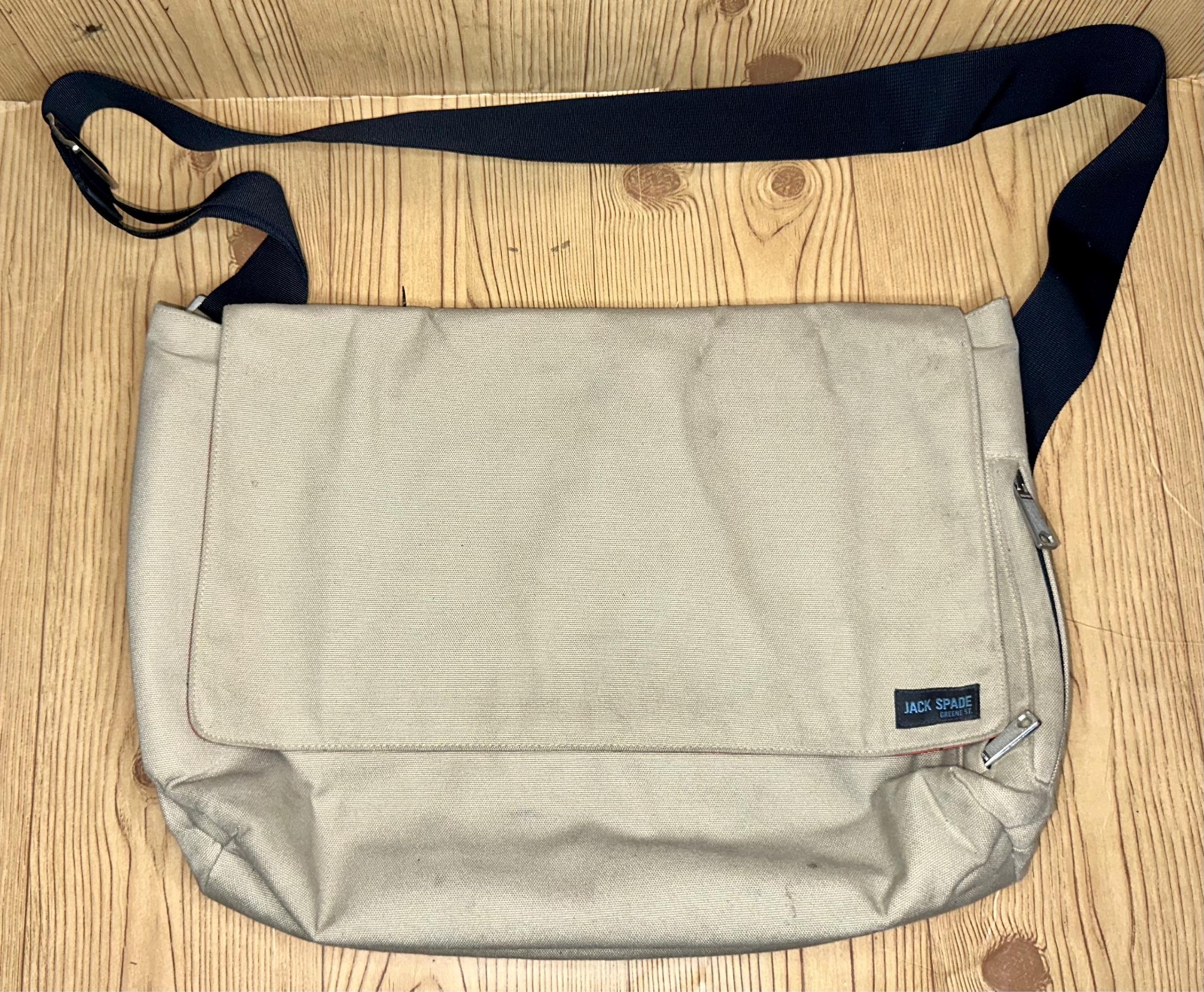 Jack Spade Greene St. Messenger Bag Mens Khaki Tan Adjustable Strap Travel