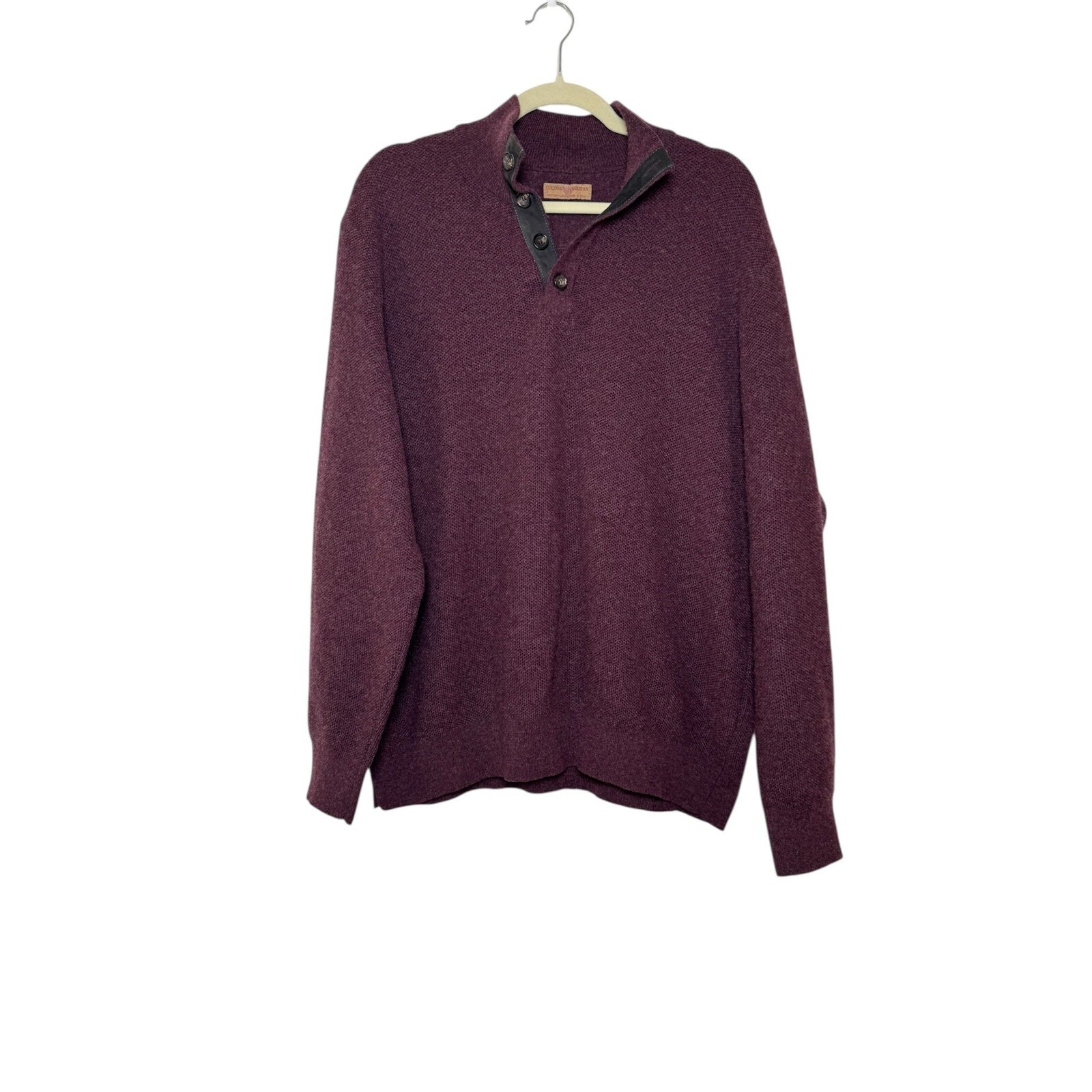Luciano Barbera Mens Maroon Sweater Cashmere Long Sleeve 1/4 Button Size 54