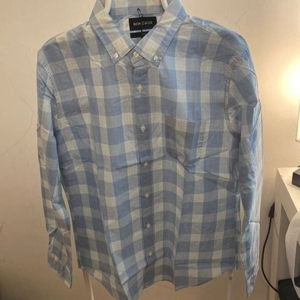 Men’s mule plaid slim fit shirt size L color steel blue heather new