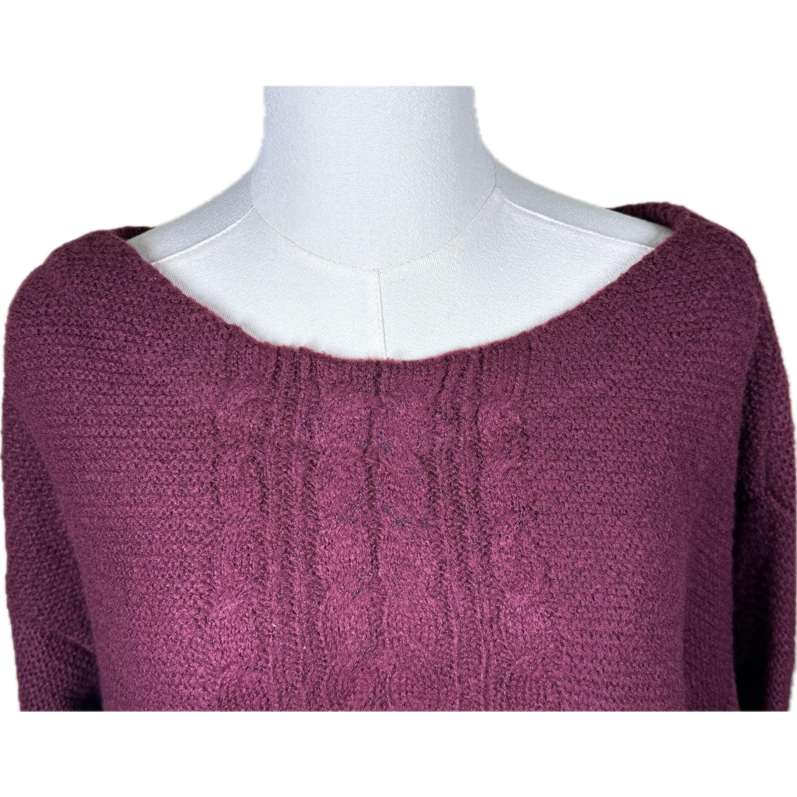 Liz Claiborne Women’s Boat Neck Cable Knit Tunic Sweater, Size Large, Burgundy