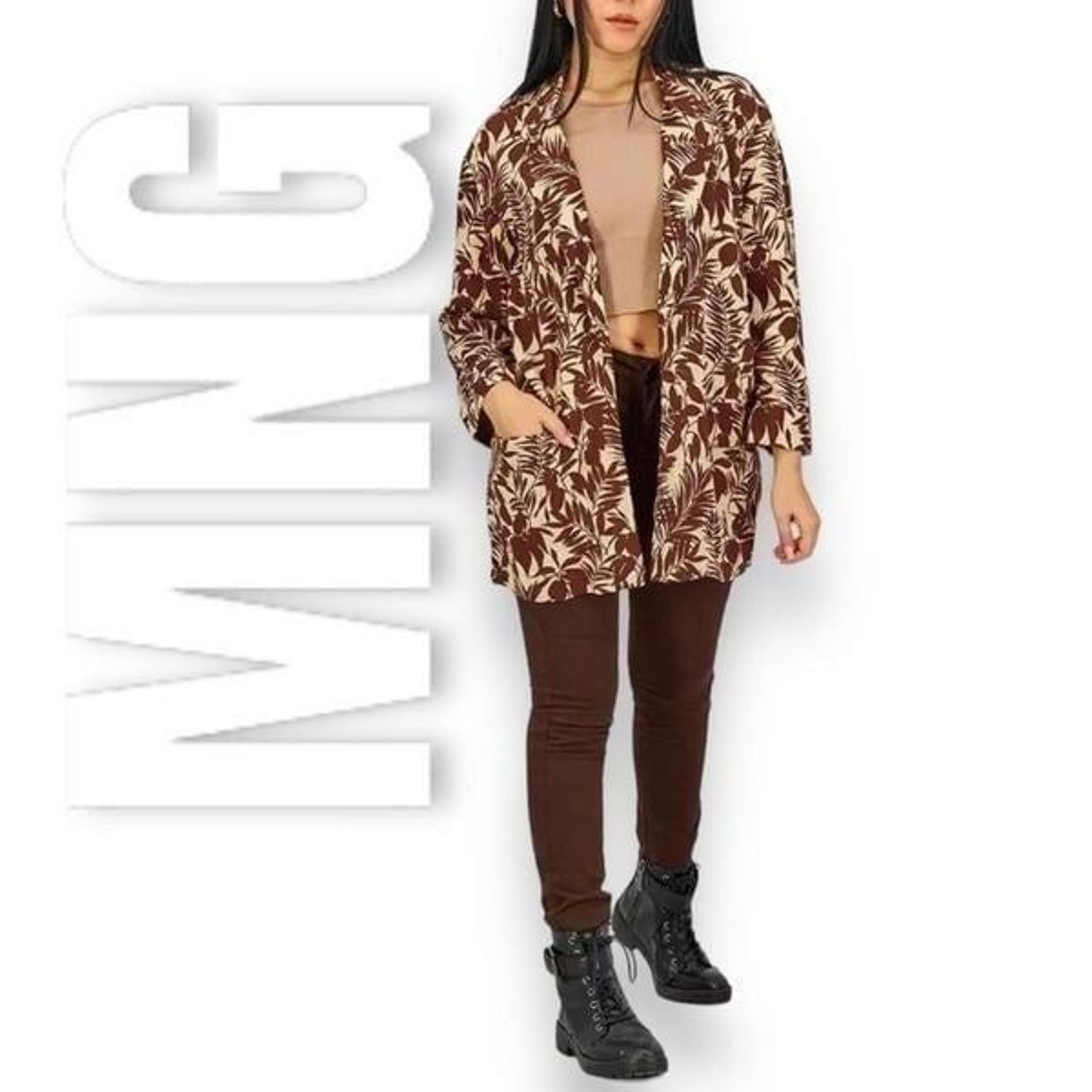 MNG Mango Linen Blend Tropical Print Notch Collar Oversized Blazer Women’s XXS