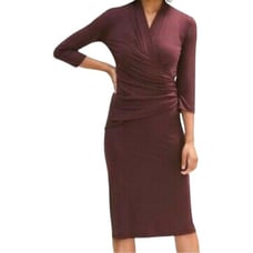 MM LAFLEUR Casey Faux Wrap Ruched Midi Dress Maroon Medium M