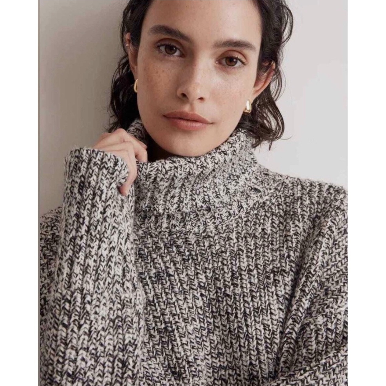 Madewell Black & White Marled Wide Rib Knit Turtleneck Sweater Size XS