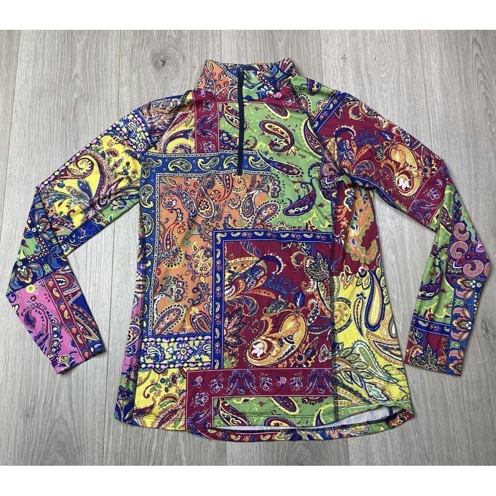 RLX Ralph Lauren Shirt Women Small Paisley Golf Tennis Sun Protection Pullover