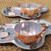 VNTG Porcelain Lusterware 2 Cups+2 Plates w/Hand painted Flowers + Butterflies