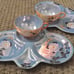 VNTG Porcelain Lusterware 2 Cups+2 Plates w/Hand painted Flowers + Butterflies