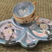 VNTG Porcelain Lusterware 2 Cups+2 Plates w/Hand painted Flowers + Butterflies