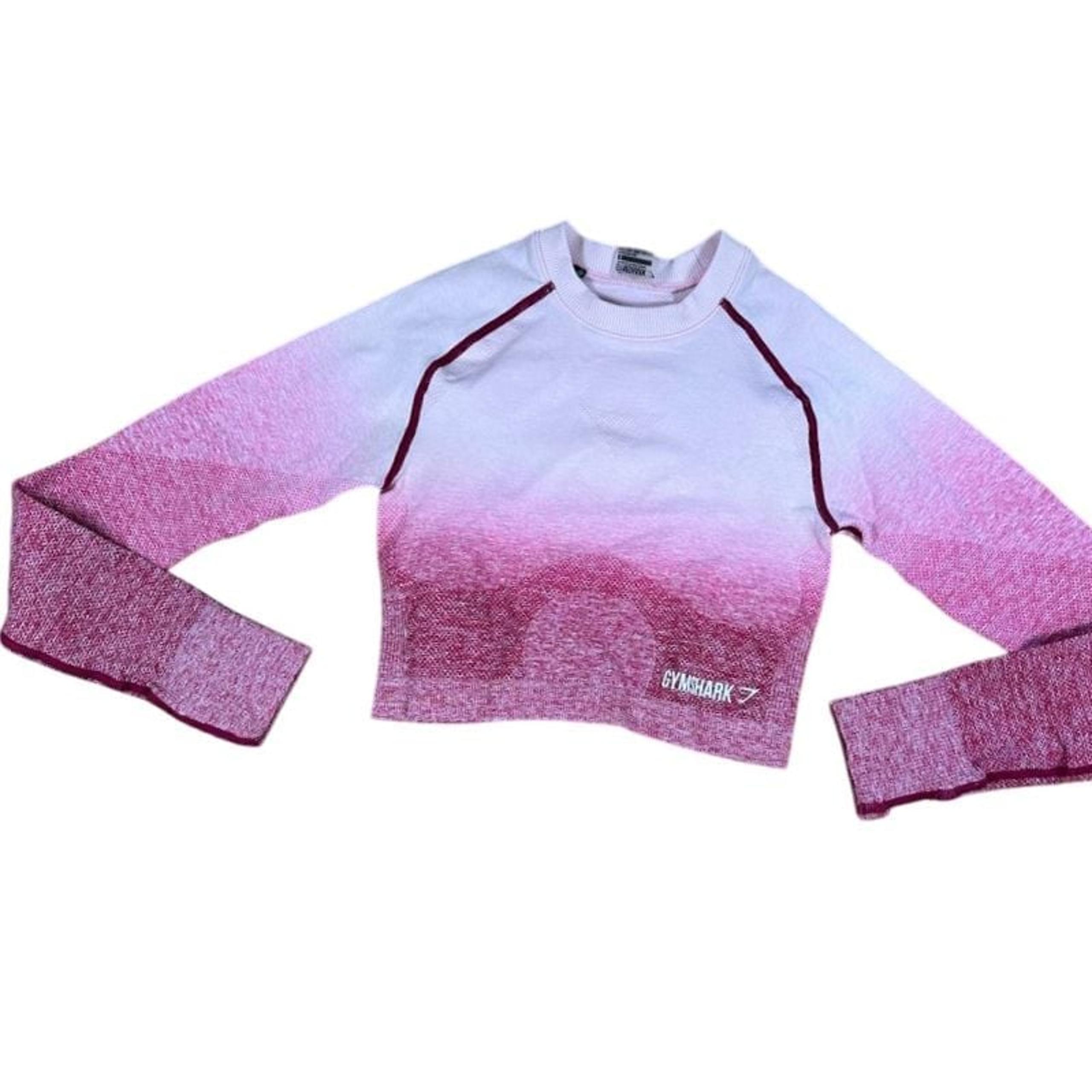 Gymshark Ombre Crop Top Long Sleeve Athletic Workout Shirt Pink White S