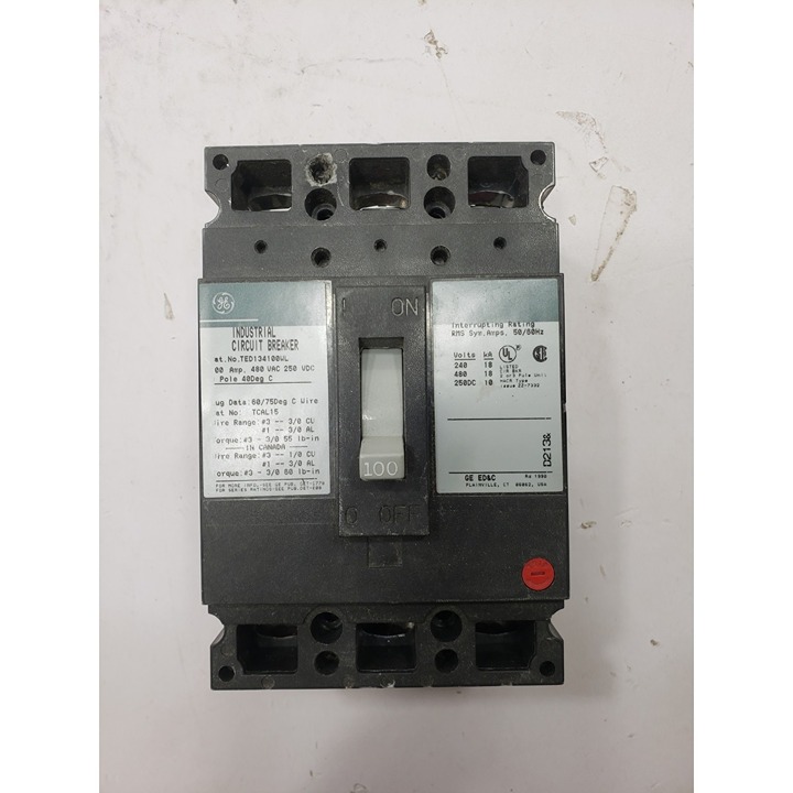 GE General Electric TED134100WL 100 Amp 480 Vac 3 Pole Circuit Breaker