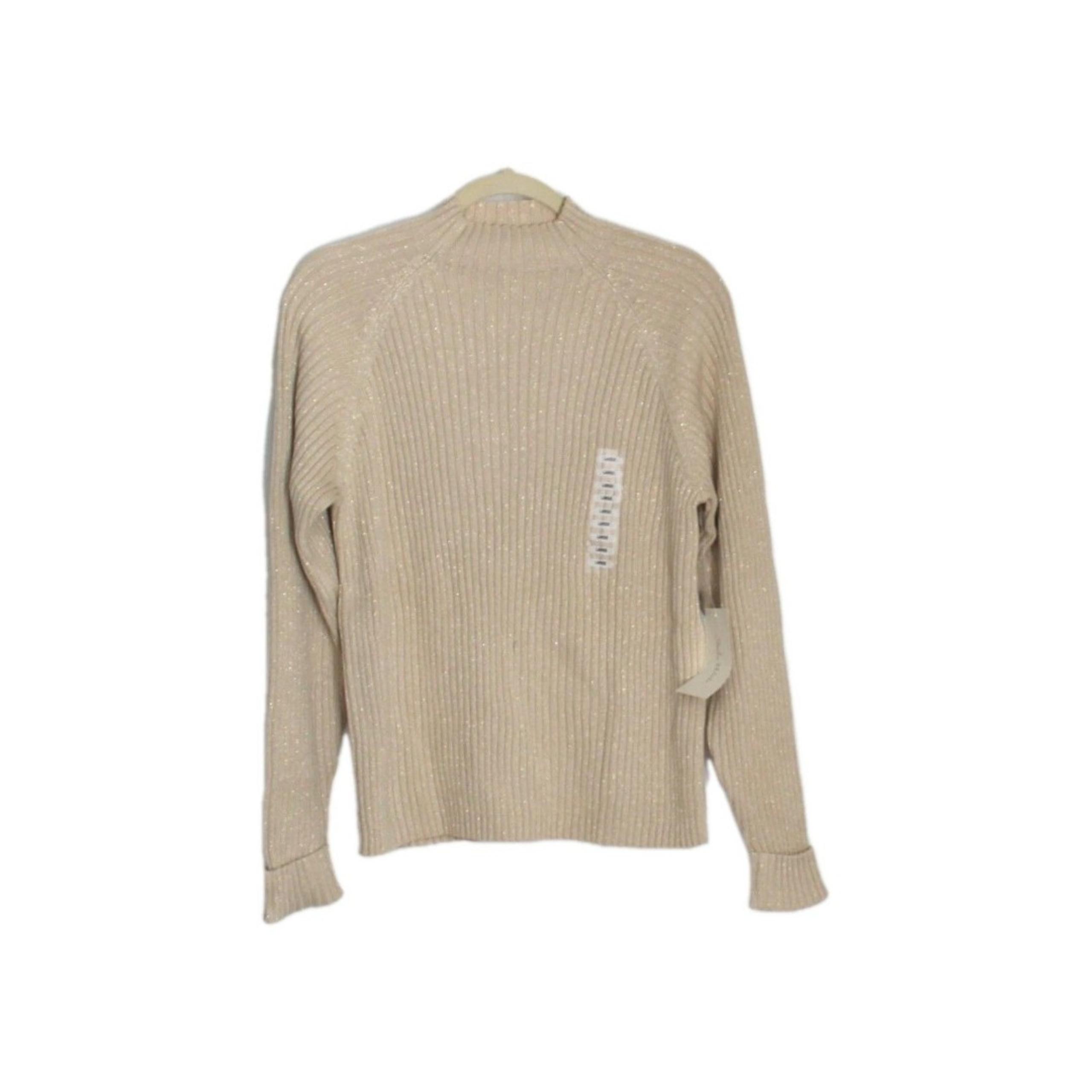 Vtg Studio Works Ribbed Mock Neck Sweater Beige Metallic Threads Women's L NWT