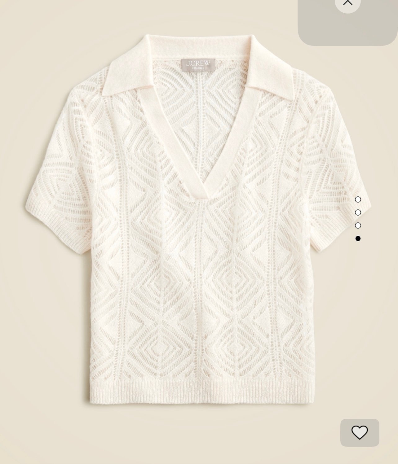NWT J.Crew Cashmere lace pointelle sweater-polo Top ~ Sz XS ~ Snow ~ CB885