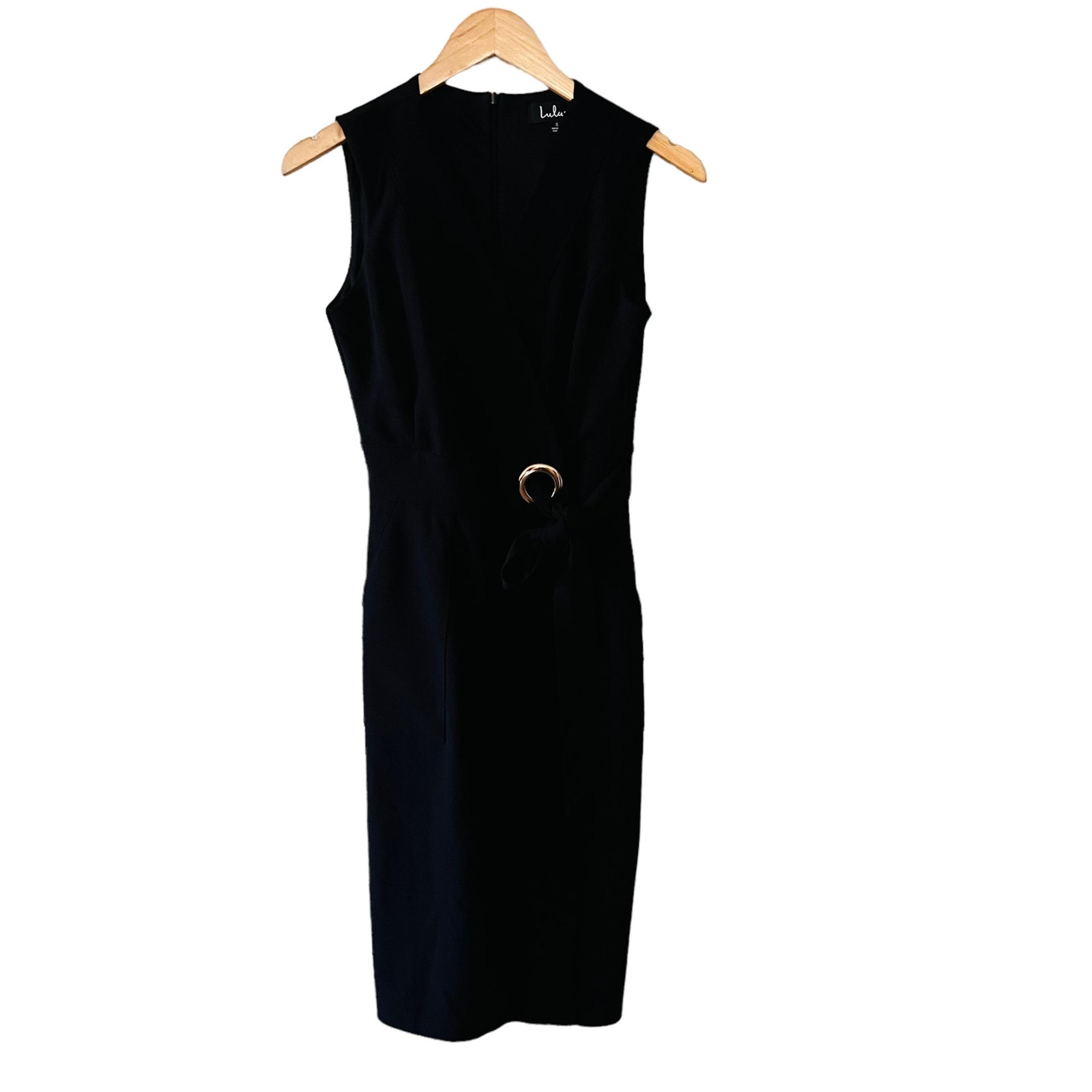 Lulus Office Aesthetic Sleeveless Tie Side Sleeveless Sheath Dress S Small Black
