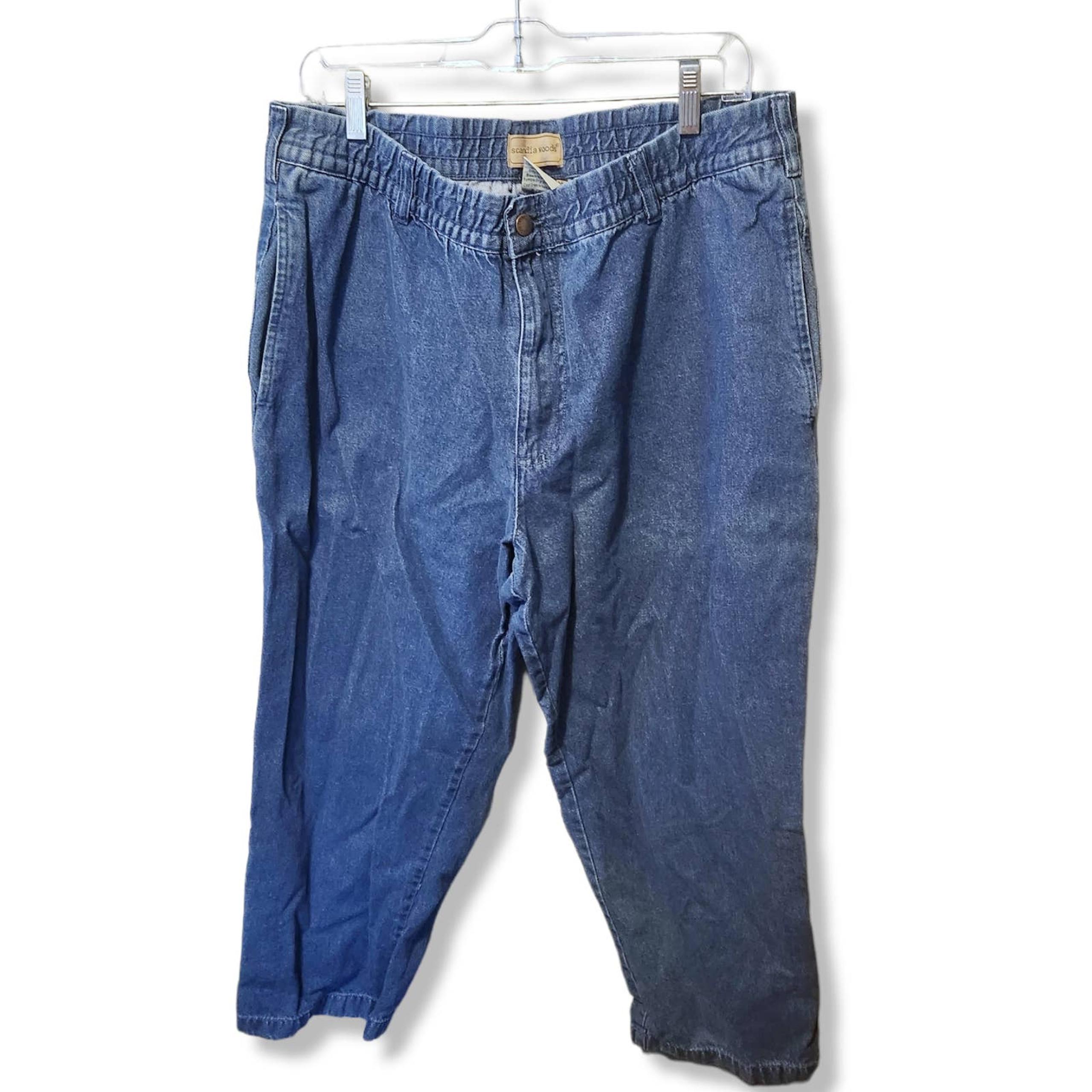 Vintage Elastic Waist 90s Baggy Jeans Cargo Dark Blue women's 16 Petite