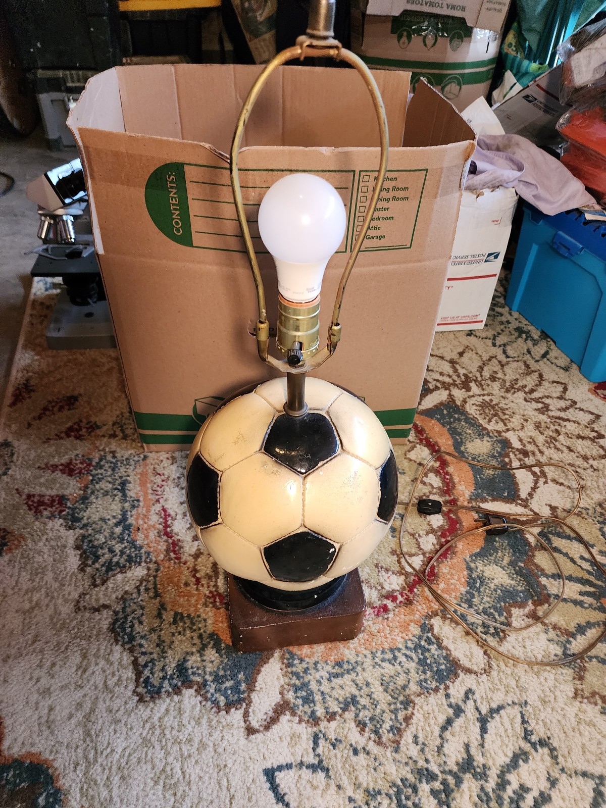 Vintage Soccerball lamp. Rare. Heavy. In good working condition.