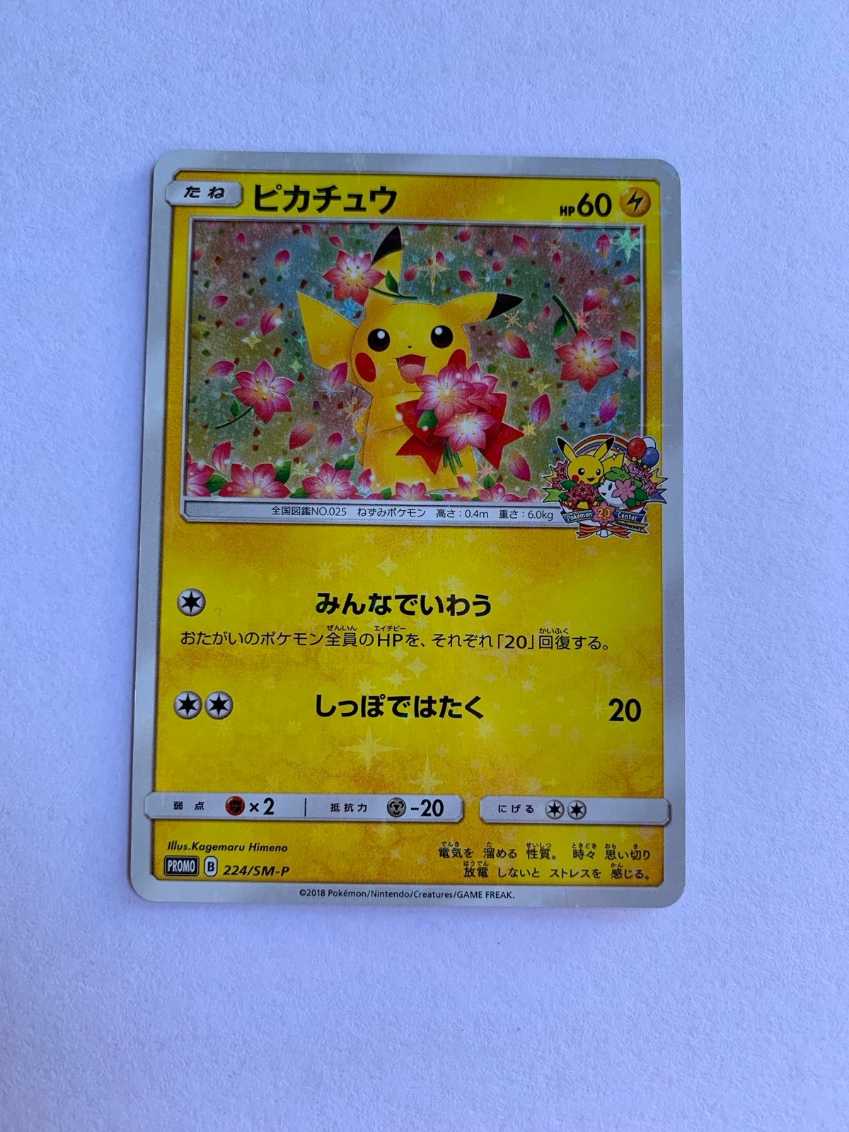 Pikachu 224/SM-P 20th anniversary Pokemon Card Japanese PROMO HOLO