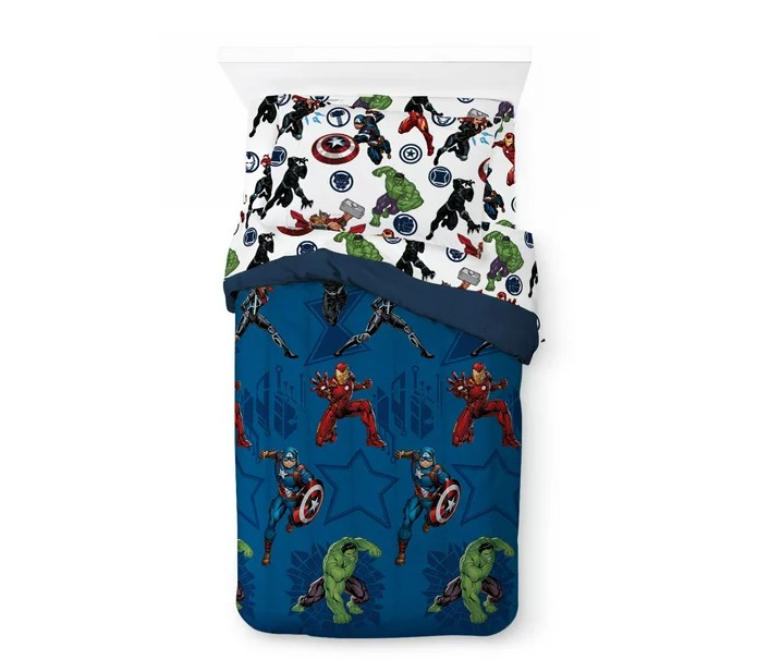 Avengers Kids Twin Bed-in-a-Bag Set, 86 x 64, Microfiber, Blue, Marve blkue
