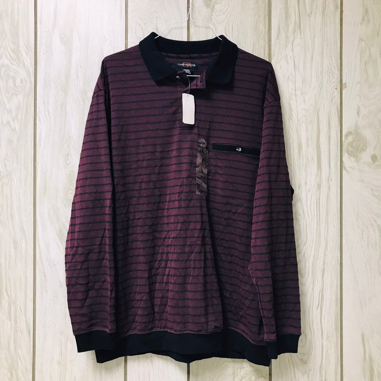 Canyon Ridge Men Stripe 1/4 Button Casual Long Sleeve Rugby Jersey Shirt 2XL