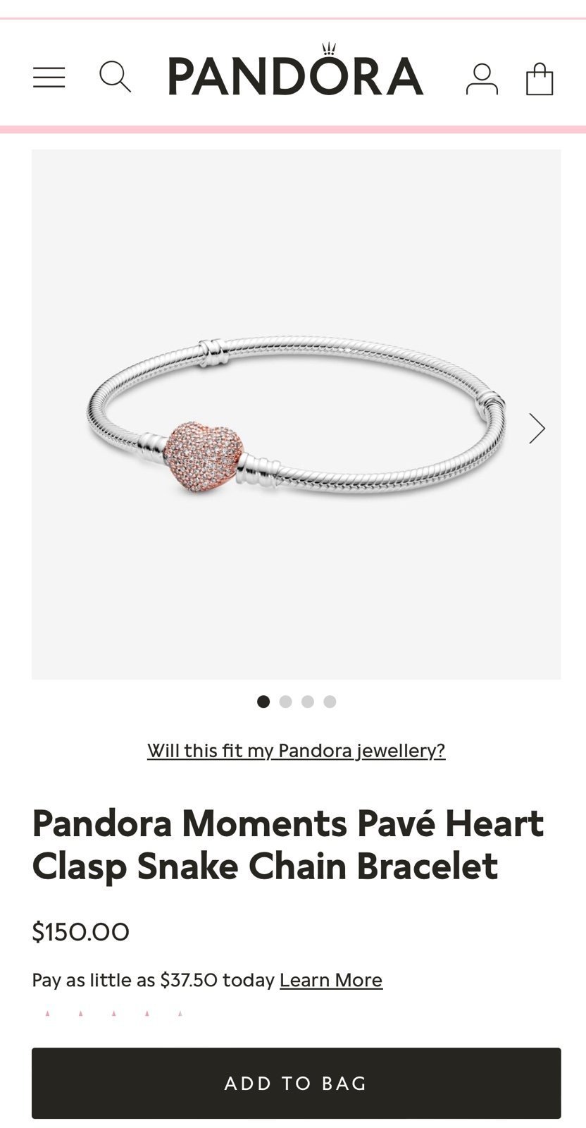 Pandora moments Pave heart clasp snake Bracelet