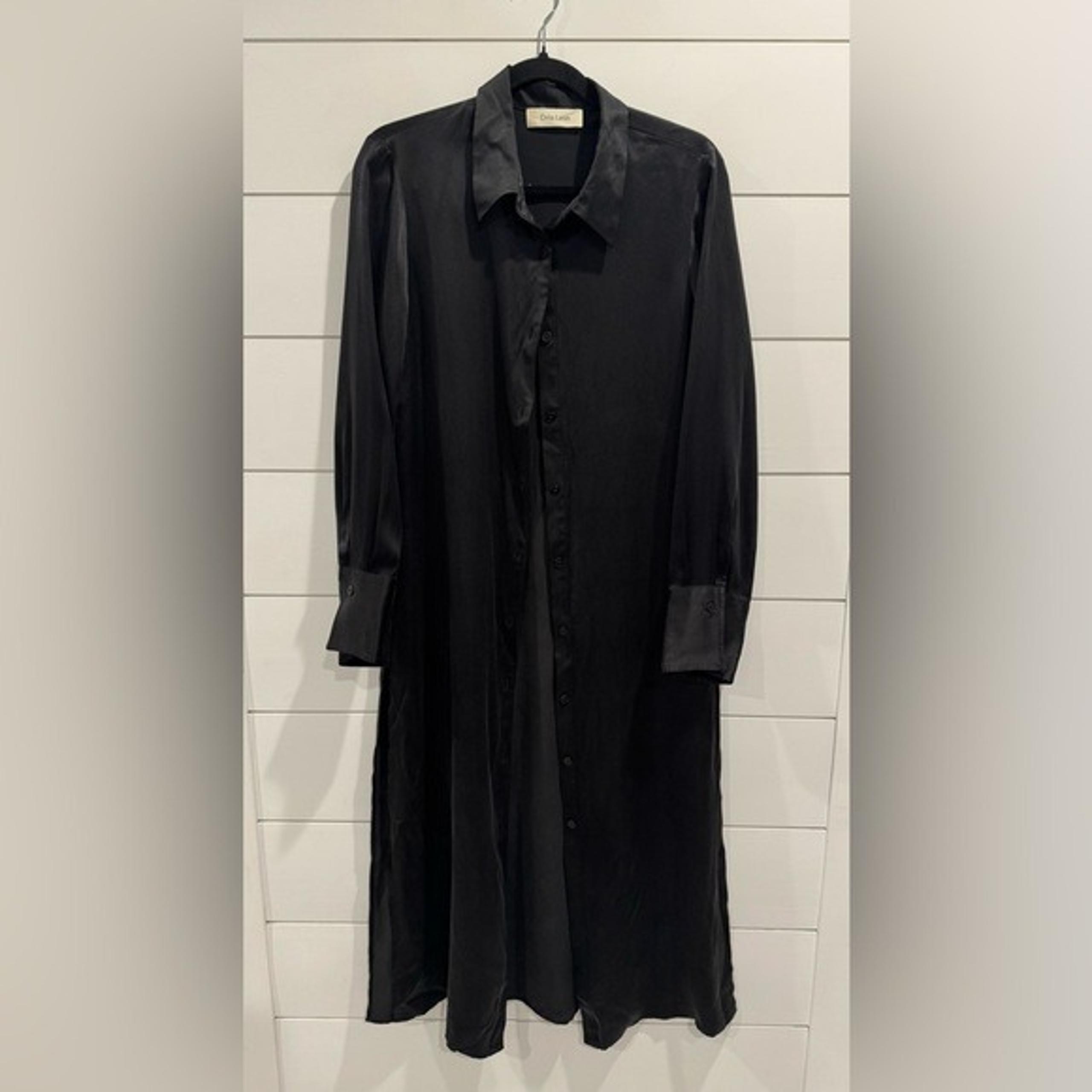 Dria Leon black silk shirt dress