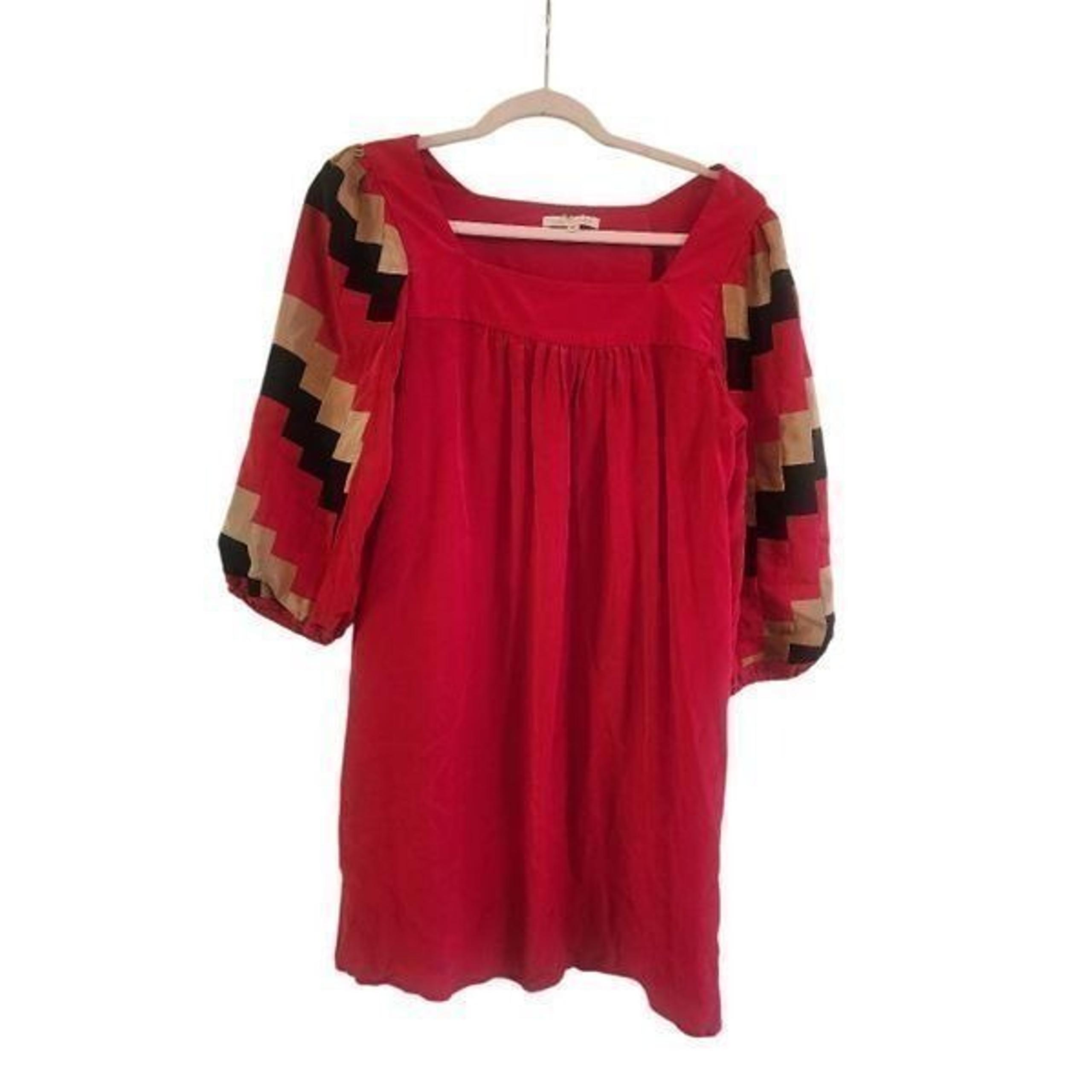 Corey Lynn Calter vintage 100% silk geometric pattern puff sleeve dress size 8