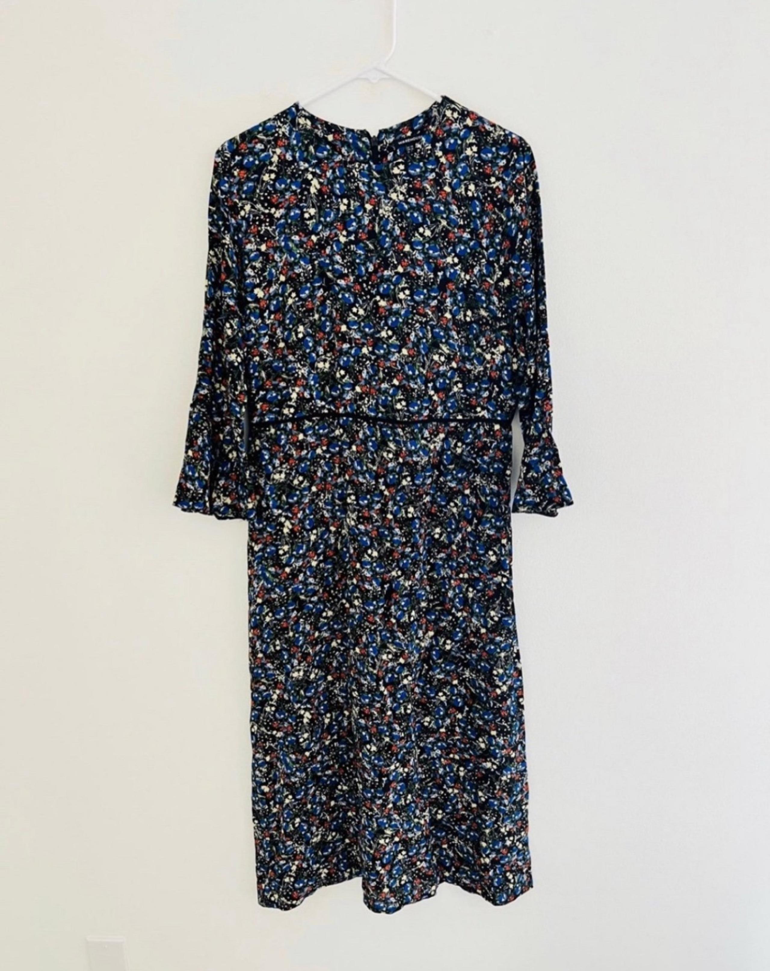 Warehouse Blue Floral Long Sleeve Midi Dress 6