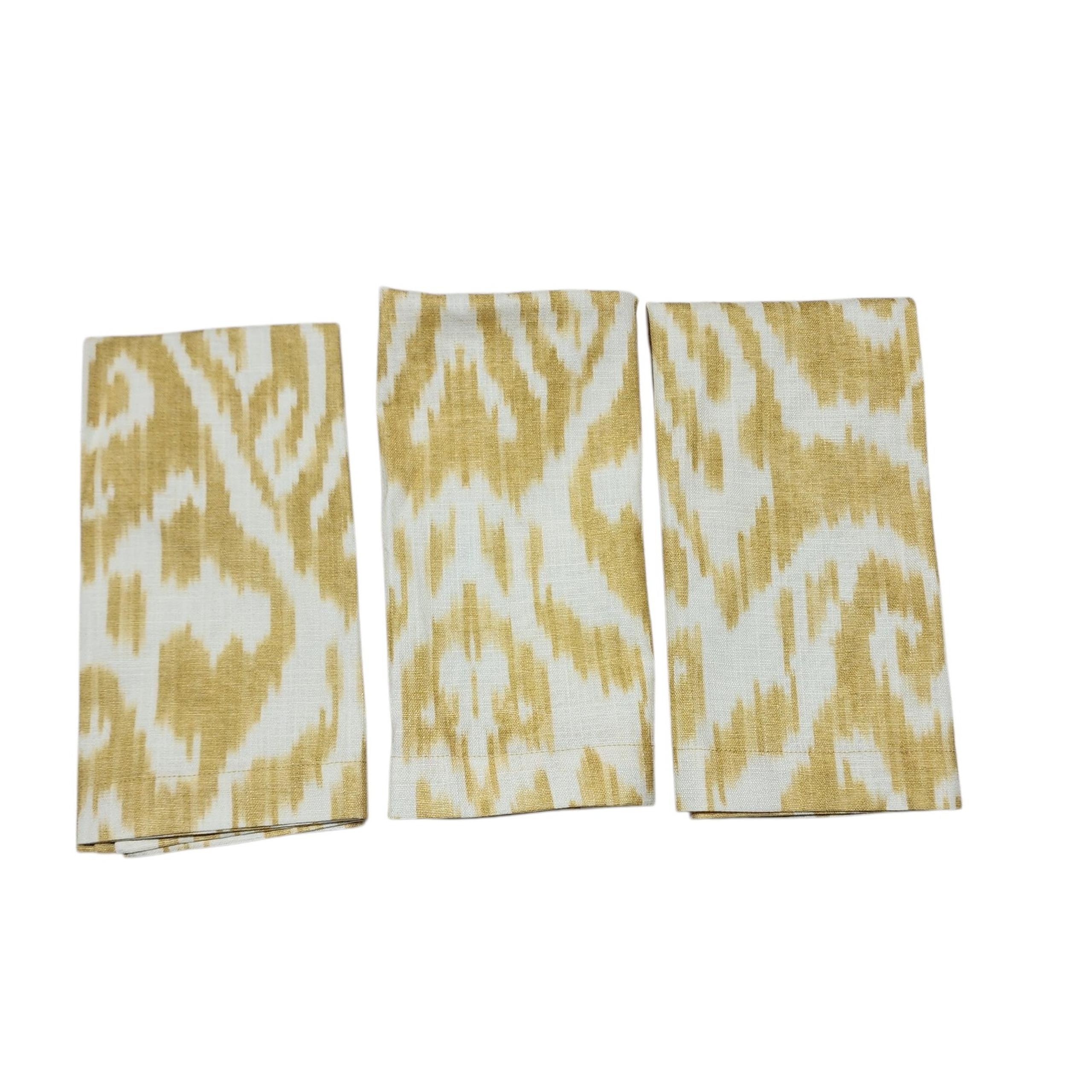 Pottery Barn Organic Cotton Napkins, Set of 3, Gold Ikat Print, 20x20