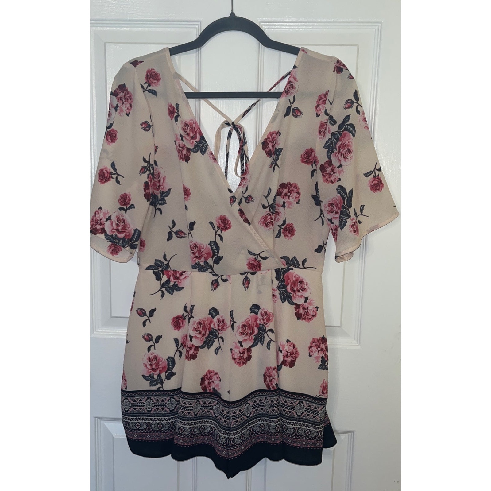 Three Pink Hearts Floral Romper
