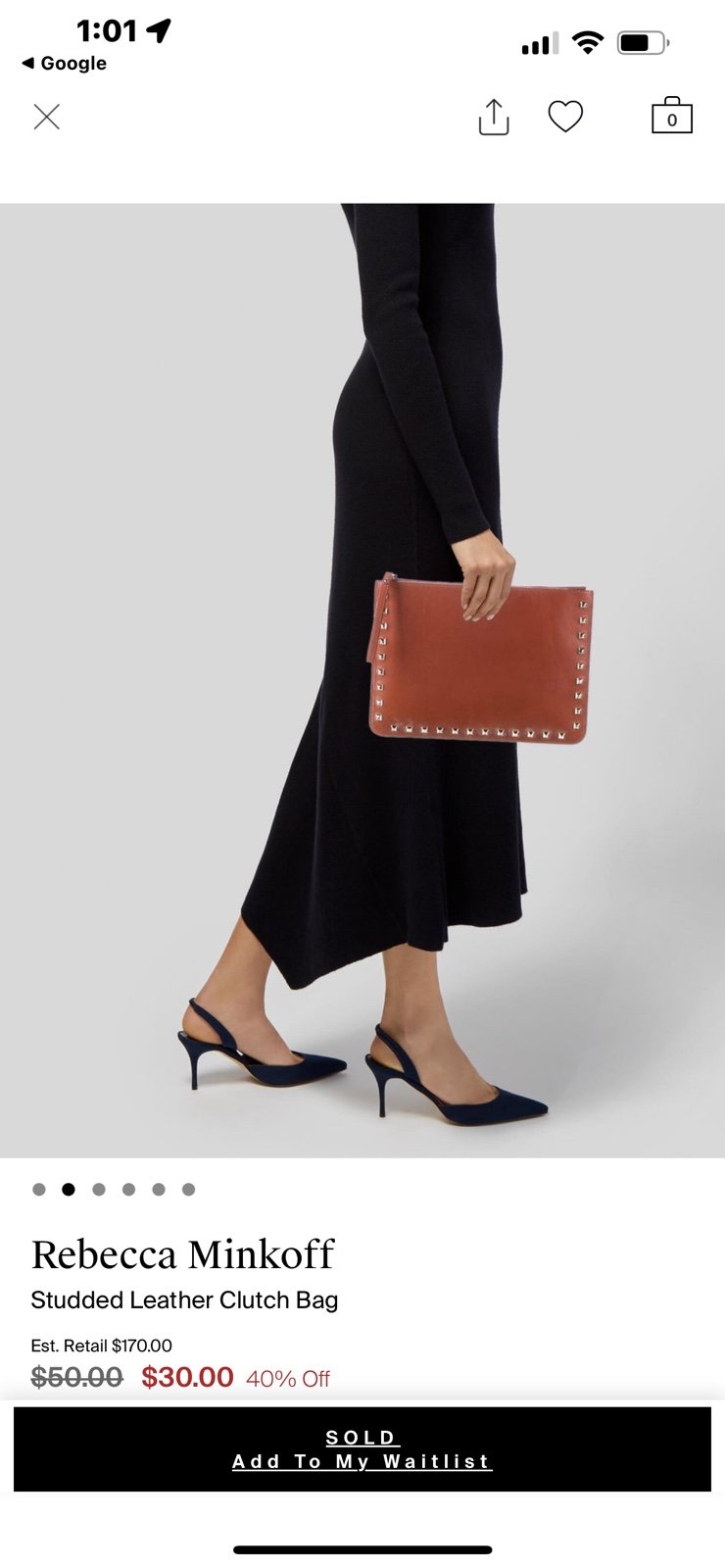 Rebecca Minkoff Navy Blue Silver Tone Studded Large Leather Wristlet Clutch Bag