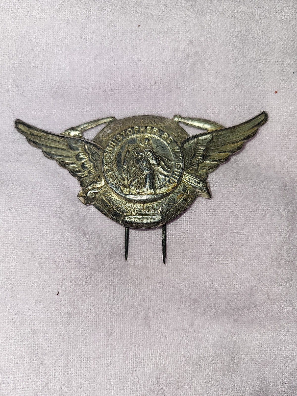 Vintage St. Christopher Medal Car Visor Clip Badge Be My Guide !