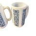 Vintage (4) Embossed Blue Flower Scroll Milk Glass Mugs Tall Handle Pyrex