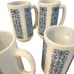 Vintage (4) Embossed Blue Flower Scroll Milk Glass Mugs Tall Handle Pyrex