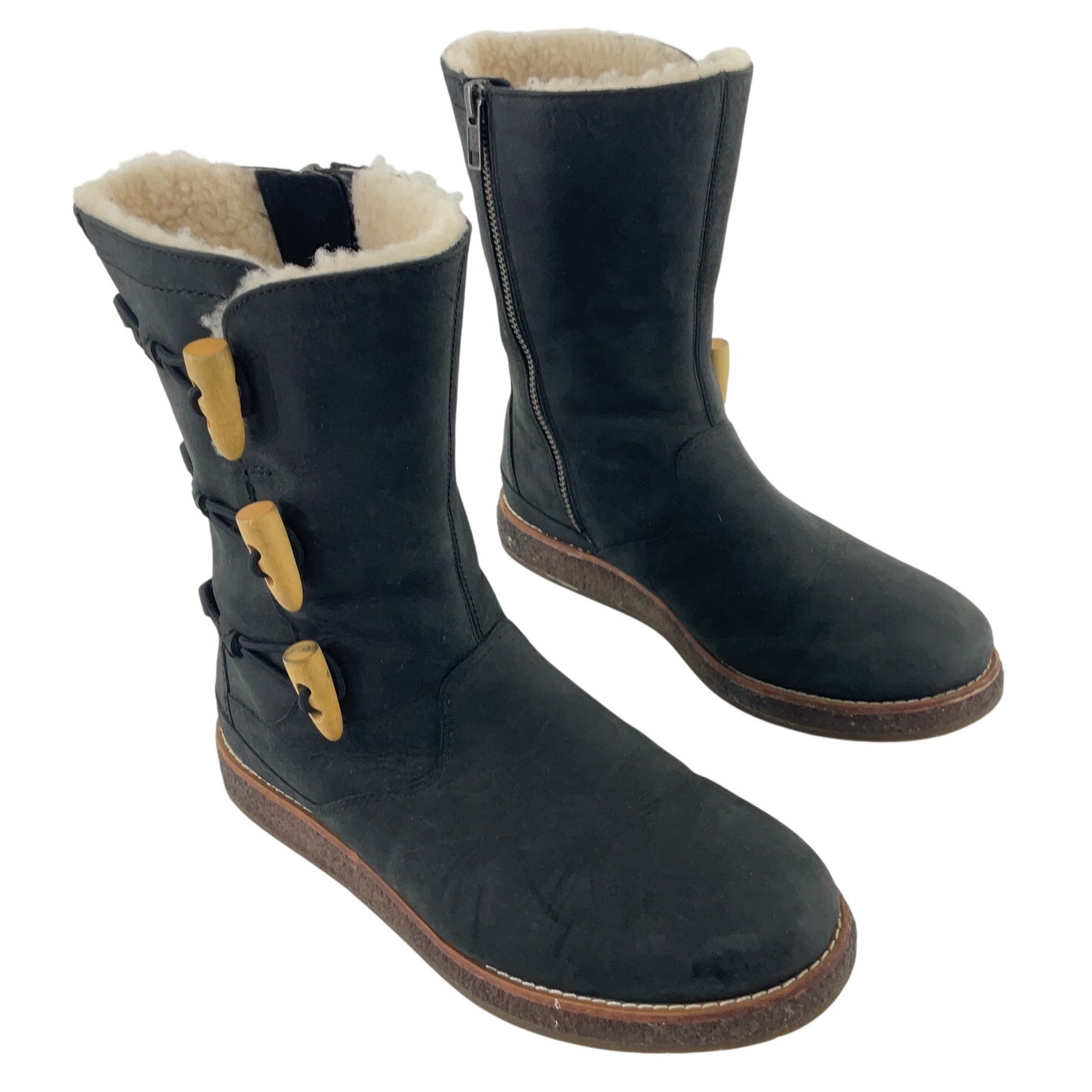 Ugg Black Leather Fur-Lined Shearling Boots Women’s Size 6 Preowned
