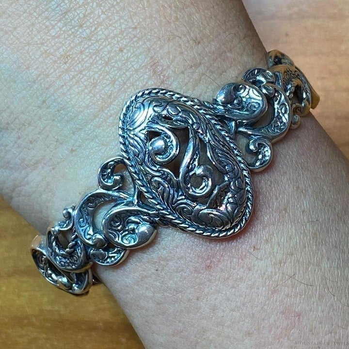 Carolyn Pollack Vintage Sterling Silver Decorated Scrolls Bracelet For Women