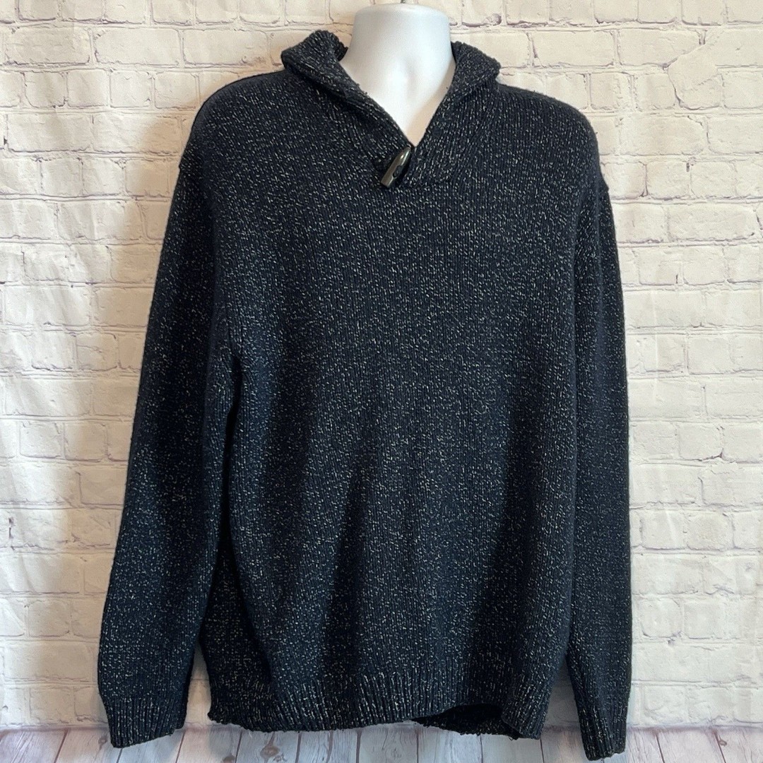 Jos. A. Bank Wool Sweater Sz XL Navy Knit Shawl Collar Long Sleeves Pullover