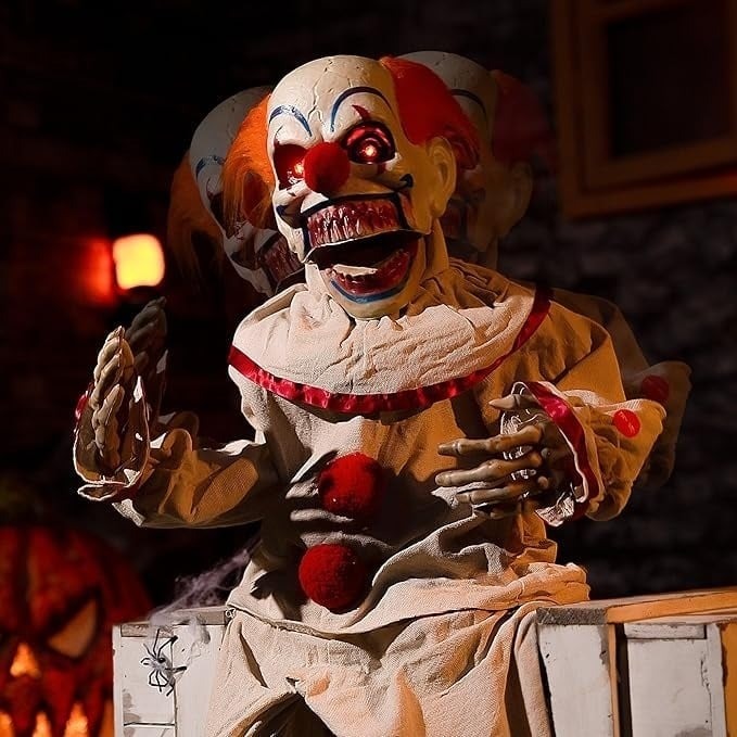 Animatronic Sitting Clown Halloween Animated Decorations - Sound Activated