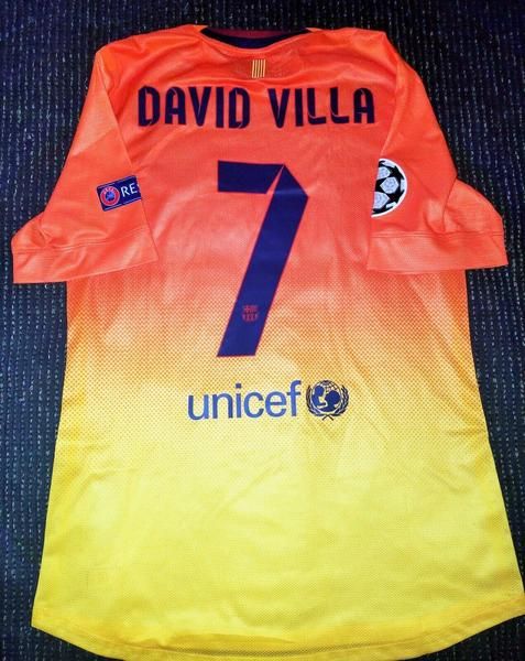 Villa Barcelona UEFA 2012 2013 MATCH WORN Jersey