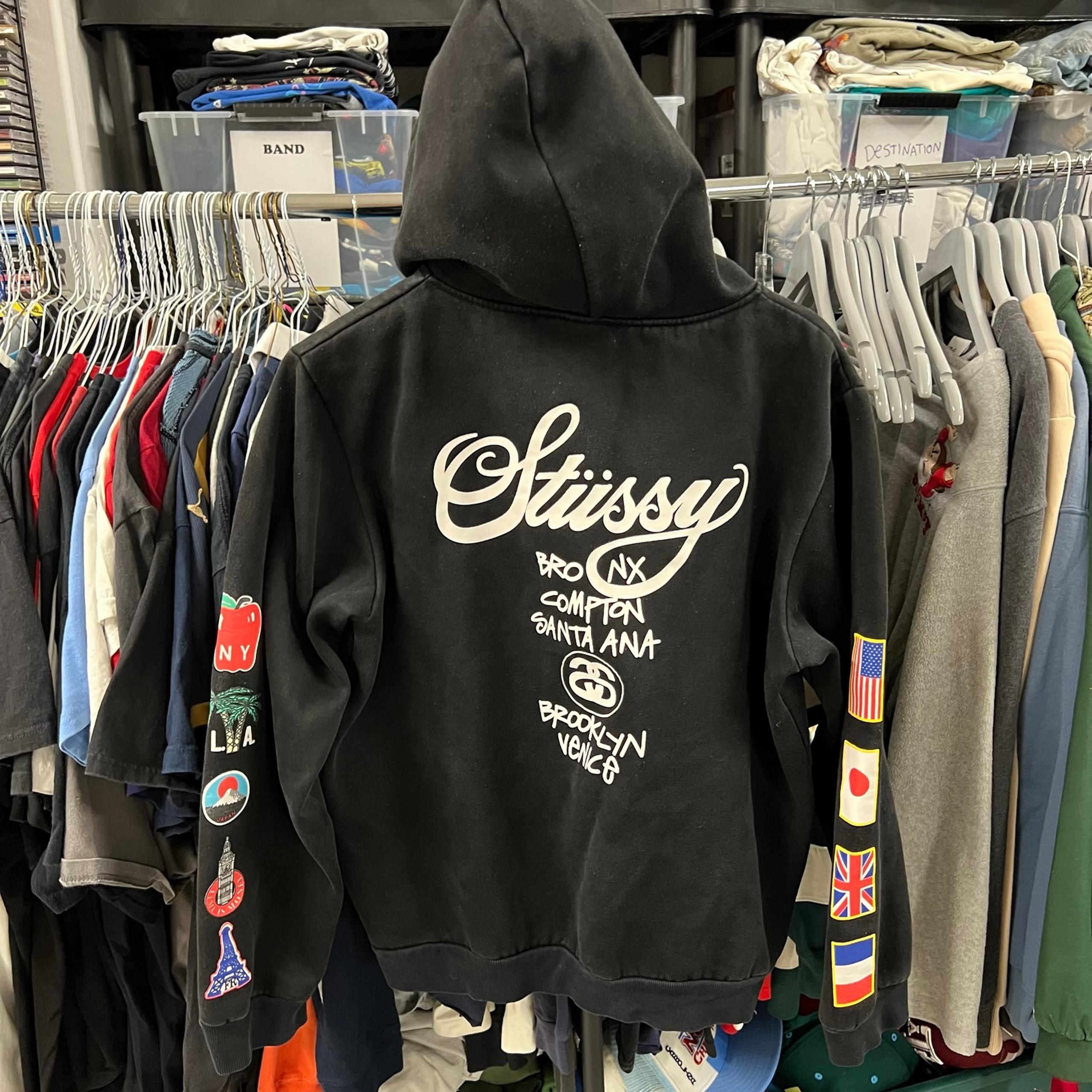 Black Stussy World Tour Flag Hoodie Sz L/XL