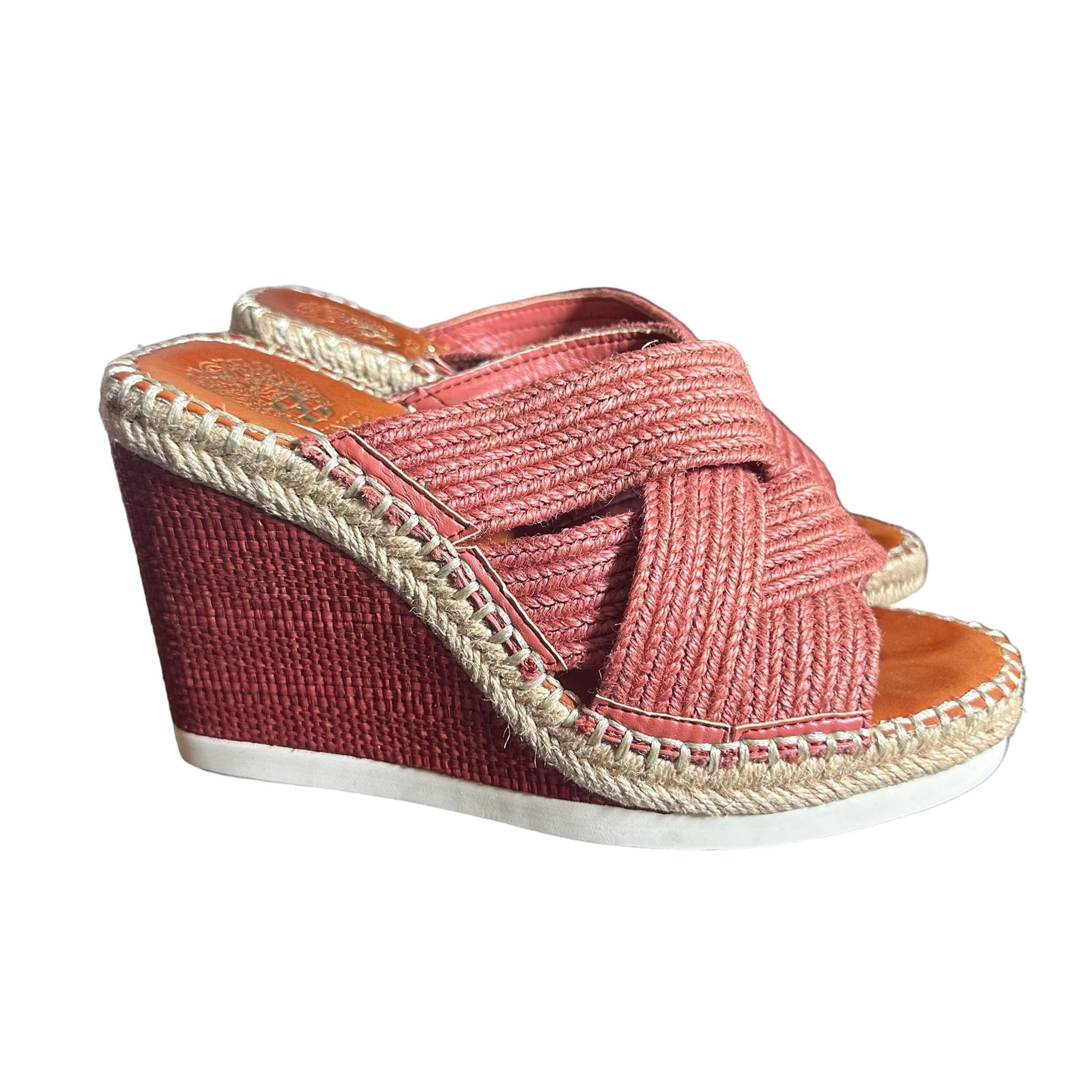Vince Camuto Bailah Wedge Sandals Sz 7.5 Taupe Moroccan Clay Espadrille Slip-On