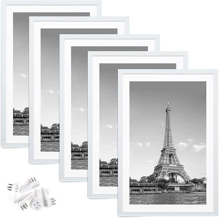12X18 Picture Frame Set of 5,Display Picture 11X17 with Mat or 12X18 without Mat