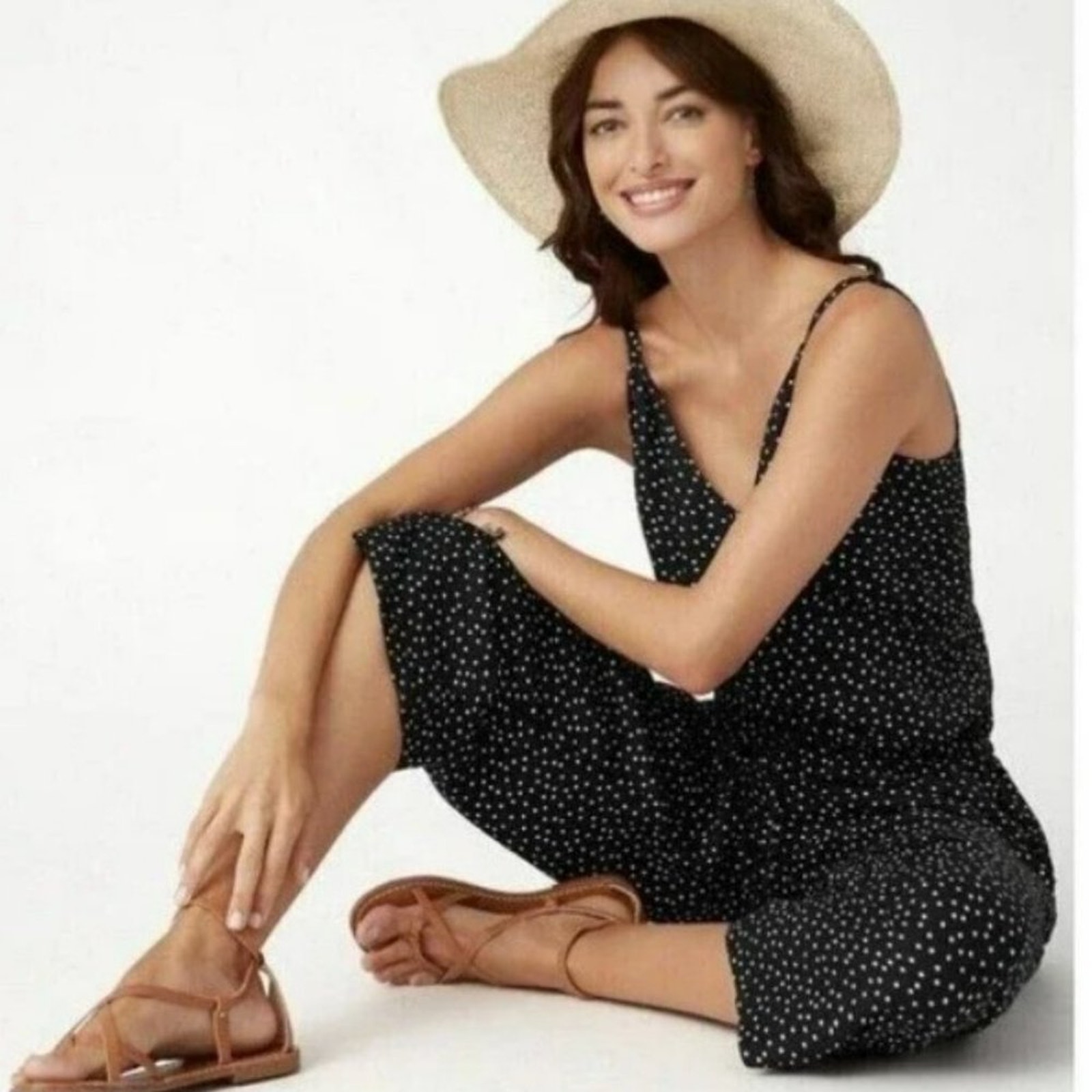 NWT TOMMY BAHAMA Sea Swell Linen Blend Cropped Polka Dot Jumpsuit, Size: S