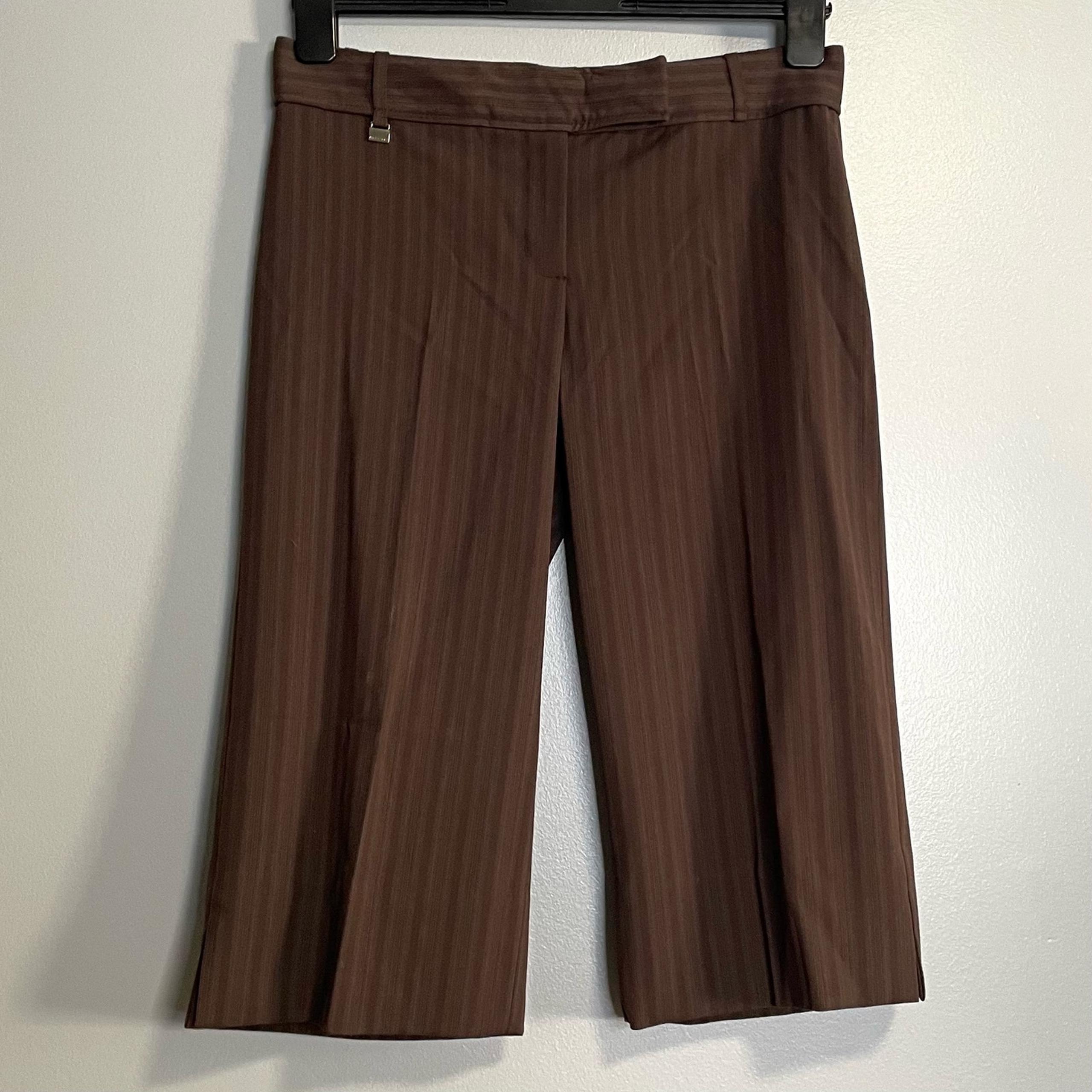 BCBGMAXAZRIA Brown Striped Wide Leg Capri Cropped Dress Pants 8