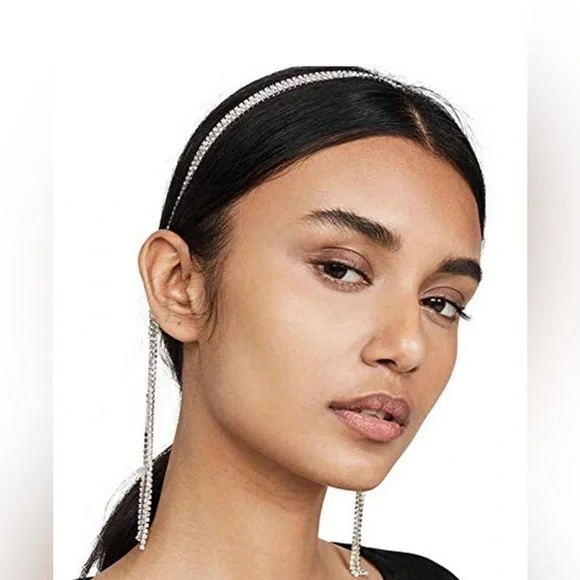 Luxury Silver Rhinestone Headband tassel New
