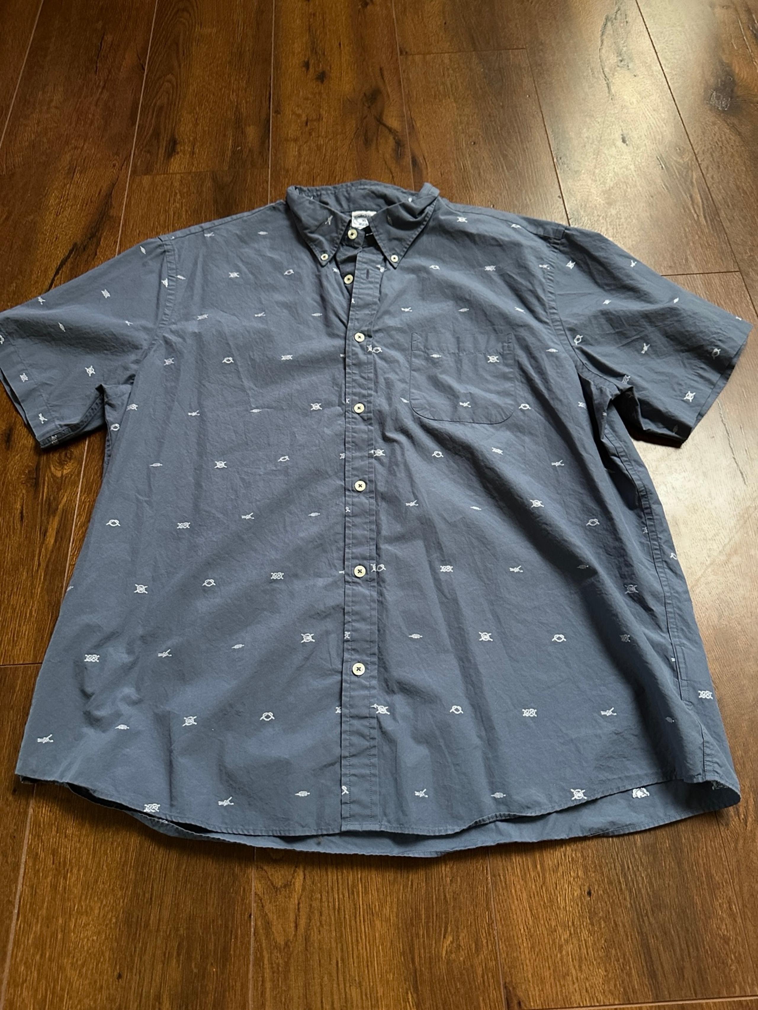 Brooks Brothers Button Down Logo Shirt Mens XL Short Sleeve Grey Casual Formal