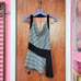 Vintage 90s/Y2K Black & White Striped Stretchy Cowl Neck Halter Top