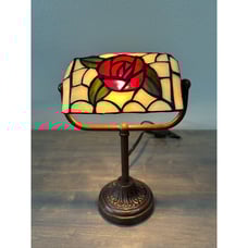 Vintage Tiffany Style Bankers Desk Lamp Stained Glass Rose Design