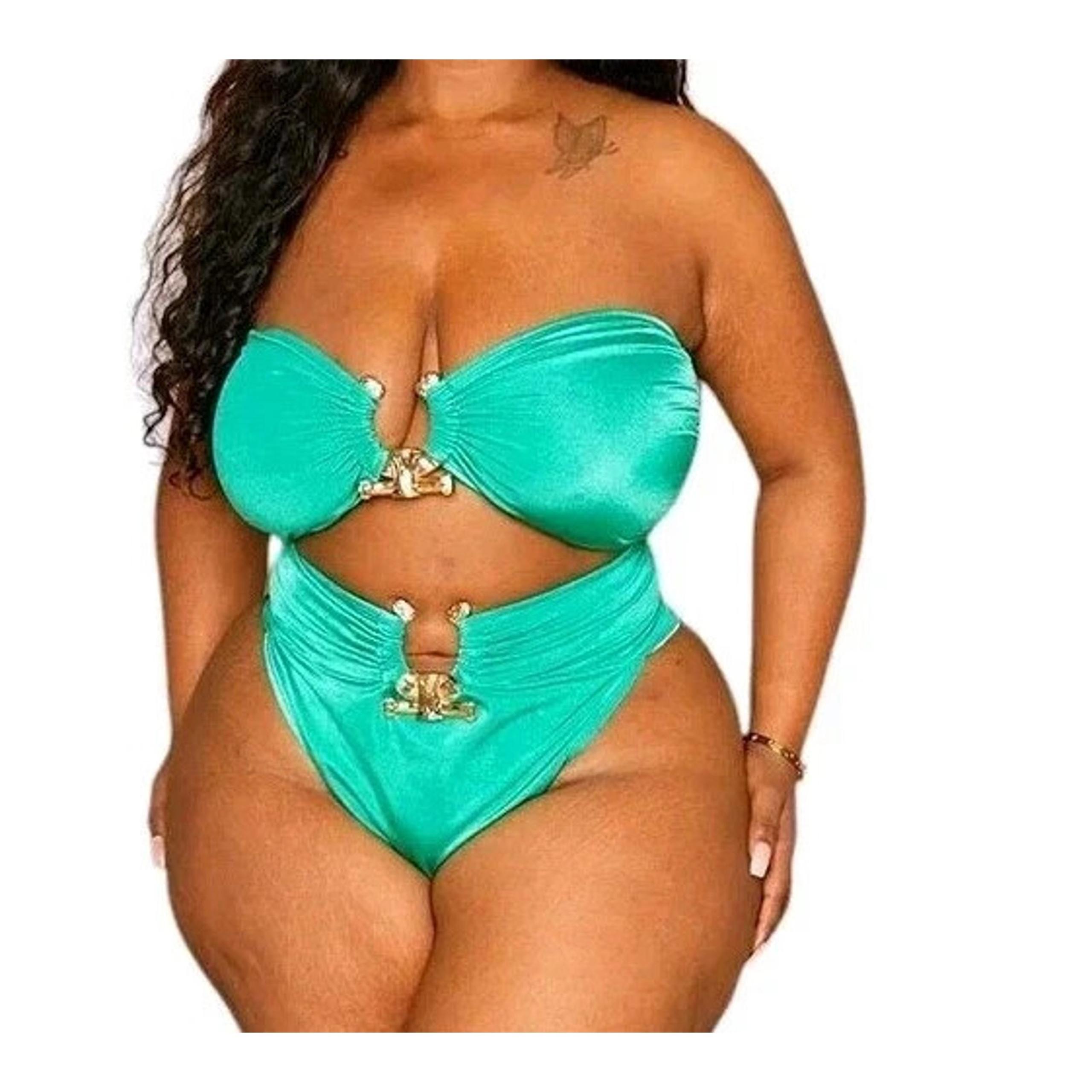 PrettyLittleThing Plus Green Hammered Trim Bikini Top Women's Size 26 US New