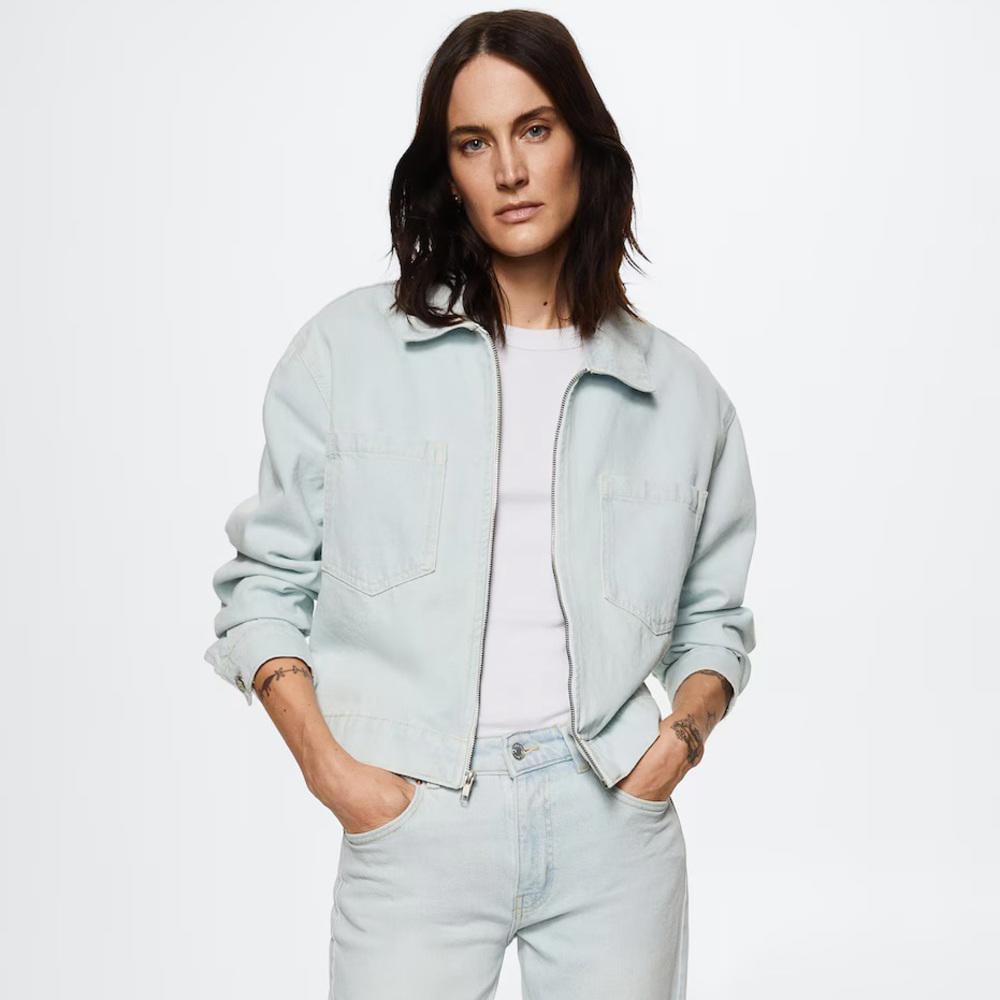 Mango Pockets Denim Jacket BLEACH BLUE Large