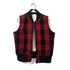 Madewell Vest Women's Size Medium Red Black Buffalo Check Plaid Wool Sherpa line