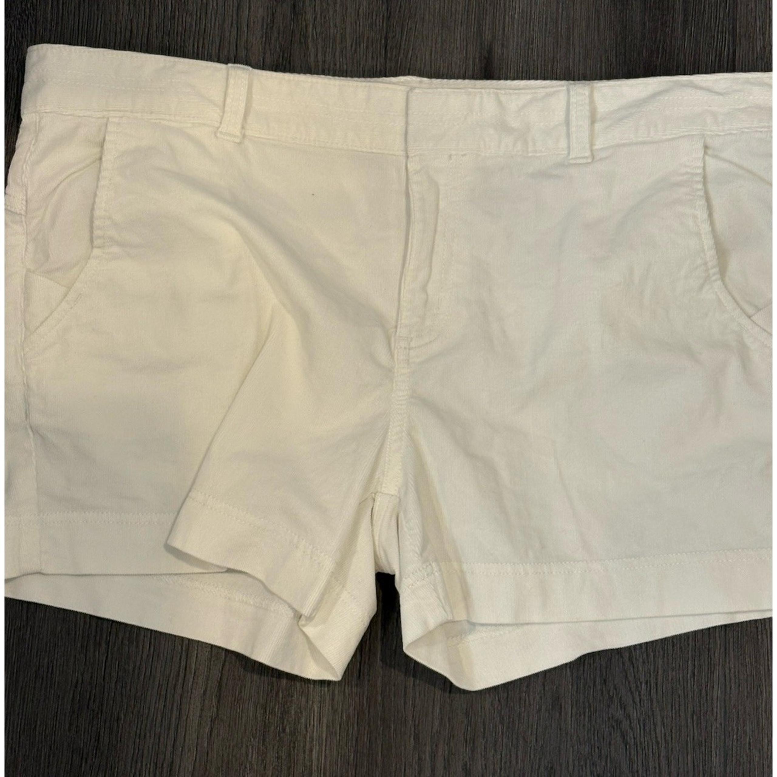 Athleta Pica White Corduroy Shorts sz 14 Mid Rise Stretch 4 Pockets Short Pants
